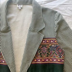 VINTAGE 80’s F Stop Cotton Green Striped Blazer
